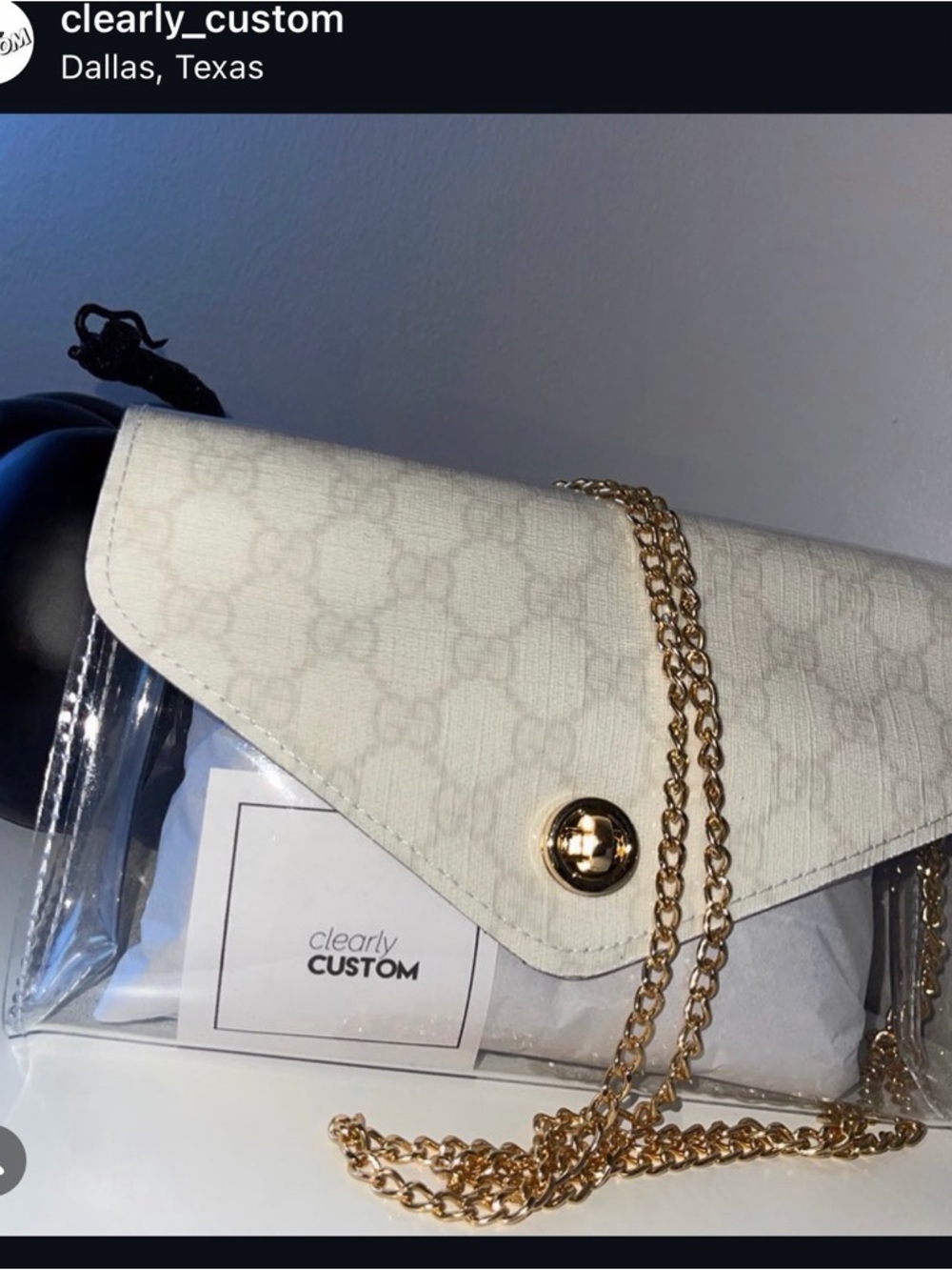 White Crossbody Clear Panel Shoulder Bag with Chain Strap